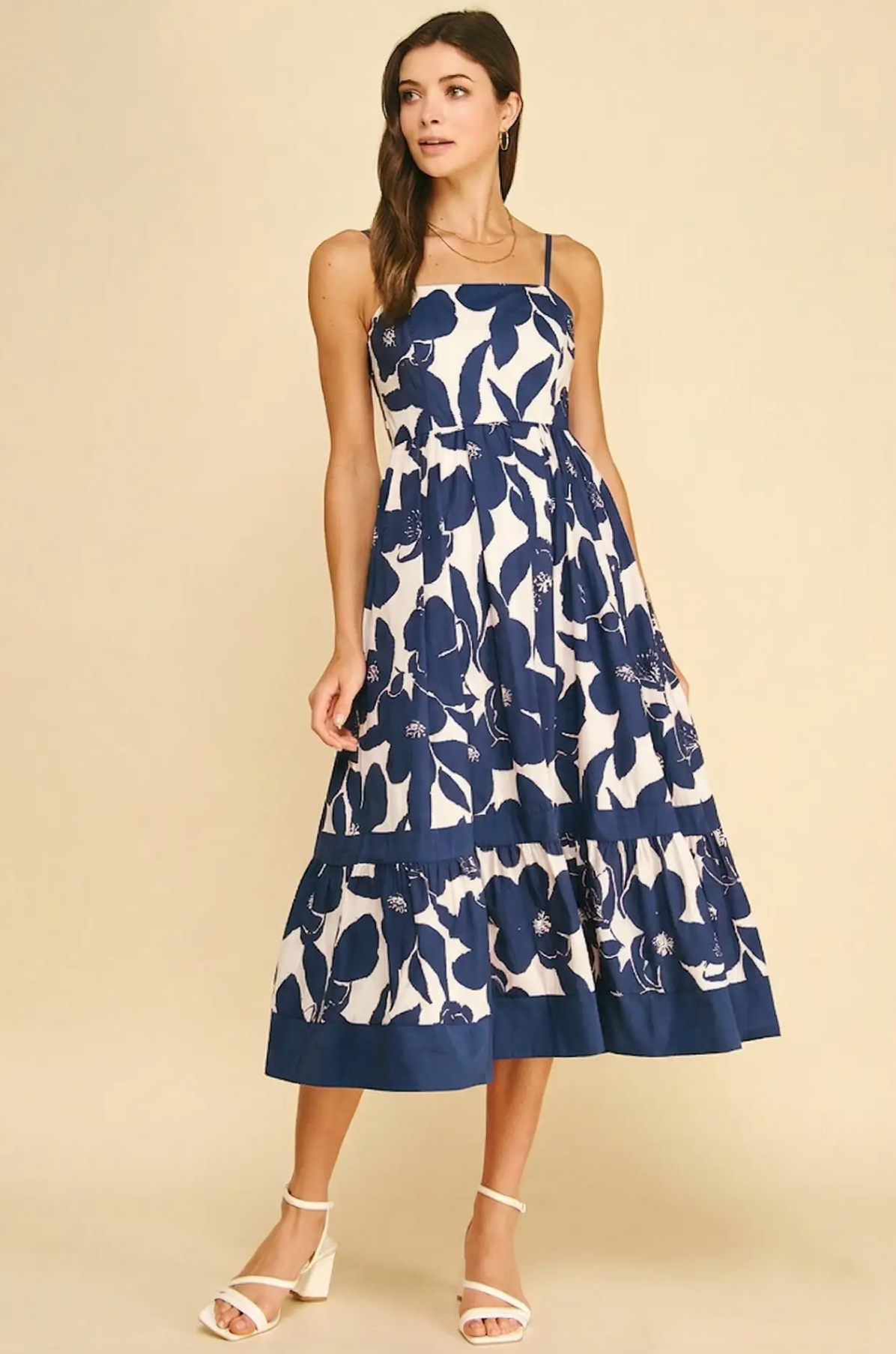 BOLD FLORAL TIERED MIDI DRESS