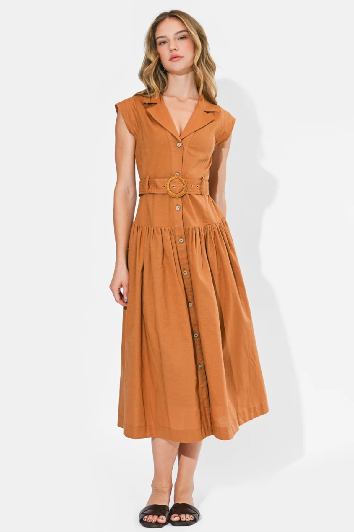KENNEDY V NECK MIDI SHIRT DRESS