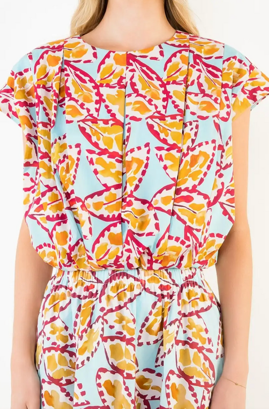 SLEEVELESS PATTERN TOP WITH BUTTON BACK