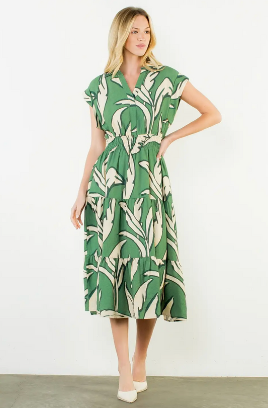 V-NECK COLLARED PATTERN DRESS
