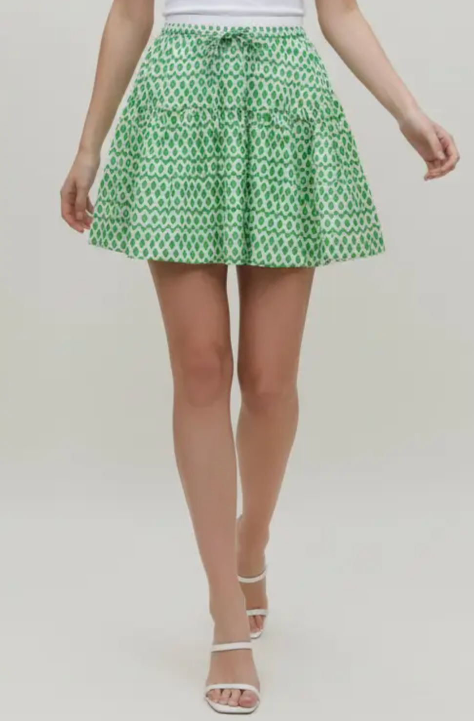 GEOMETRIC PRINT TIERED MINI SKIRT