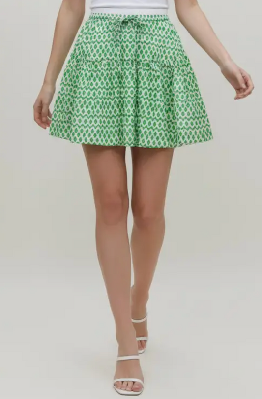GEOMETRIC PRINT TIERED MINI SKIRT