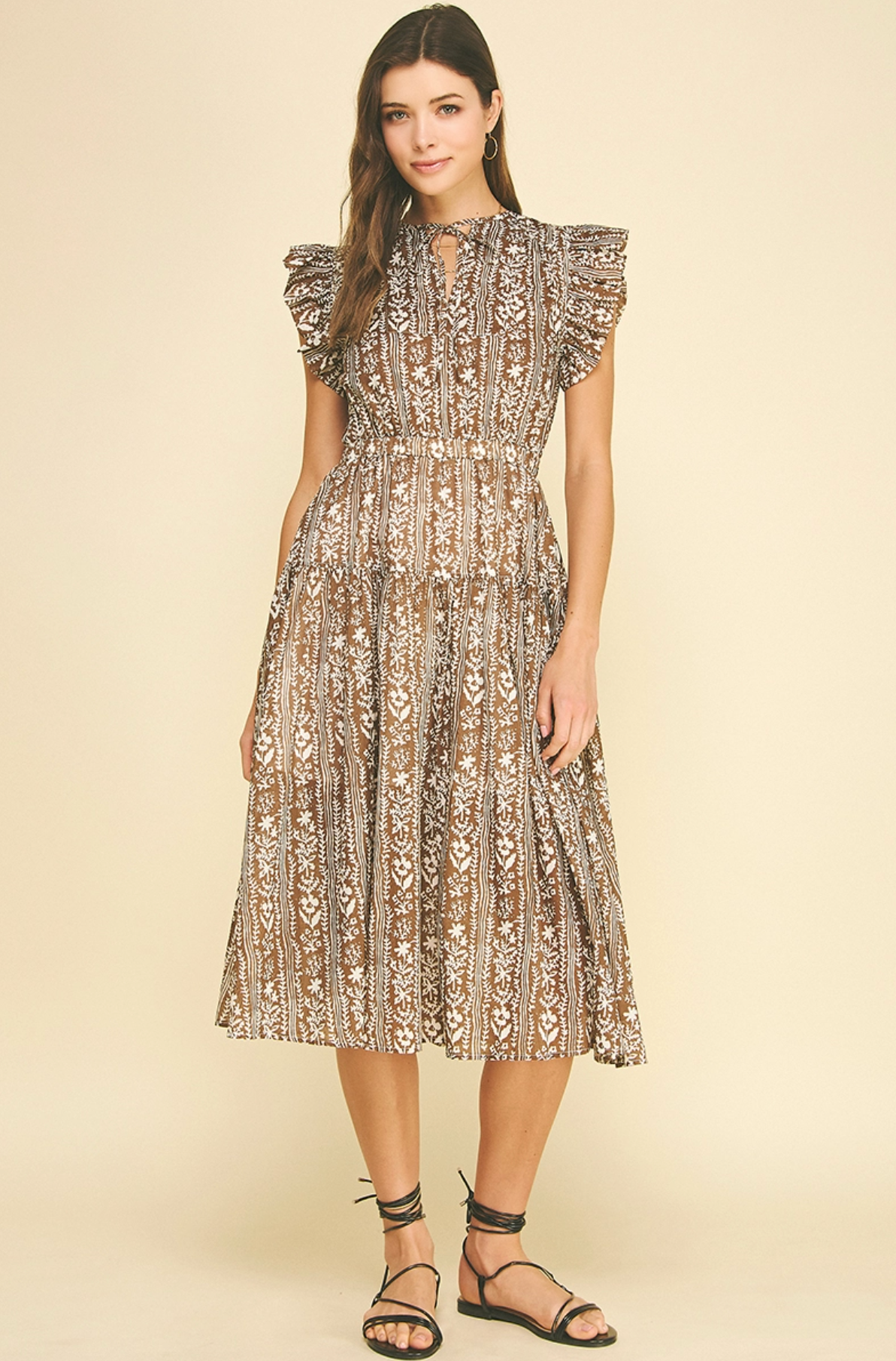 FLORAL PRINT TIERED MIDI DRESS