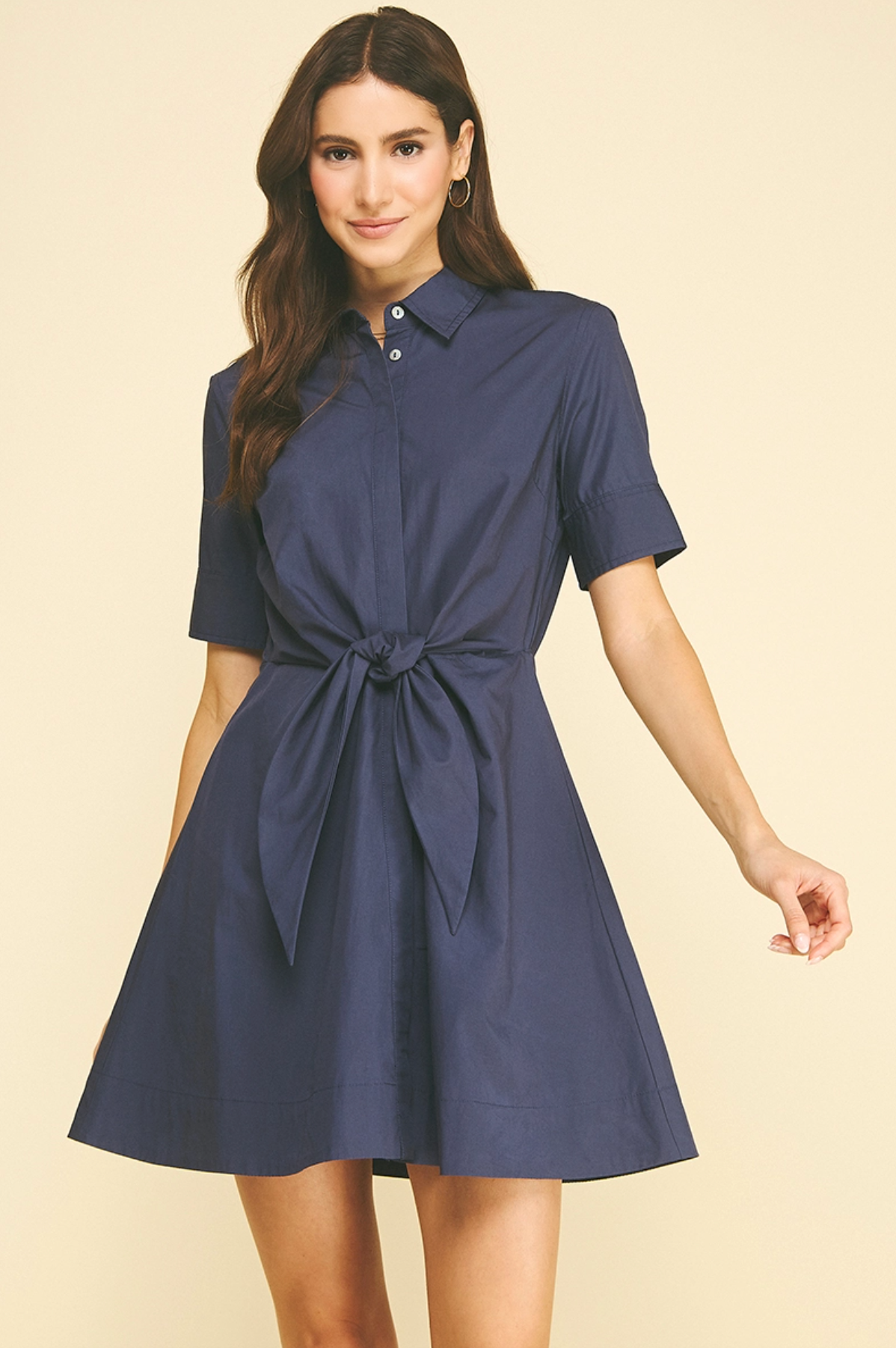 TIE FRONT BUTTON DOWN MINI DRESS