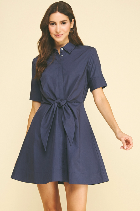 TIE FRONT BUTTON DOWN MINI DRESS