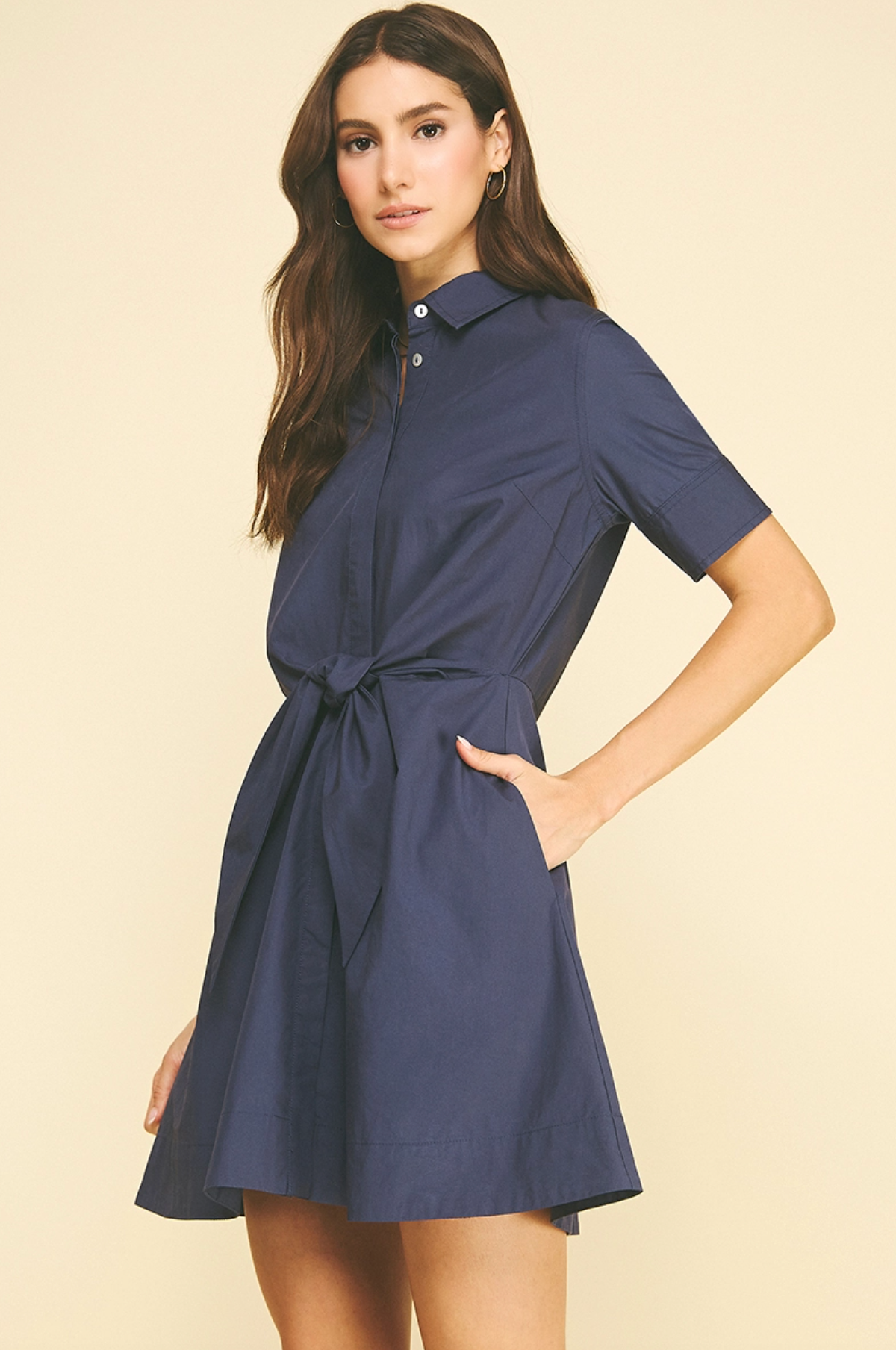 TIE FRONT BUTTON DOWN MINI DRESS
