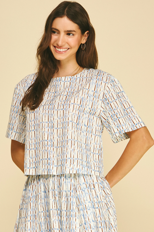 GEOMETRIC PRINT SHORT SLEEVE BLOUSE