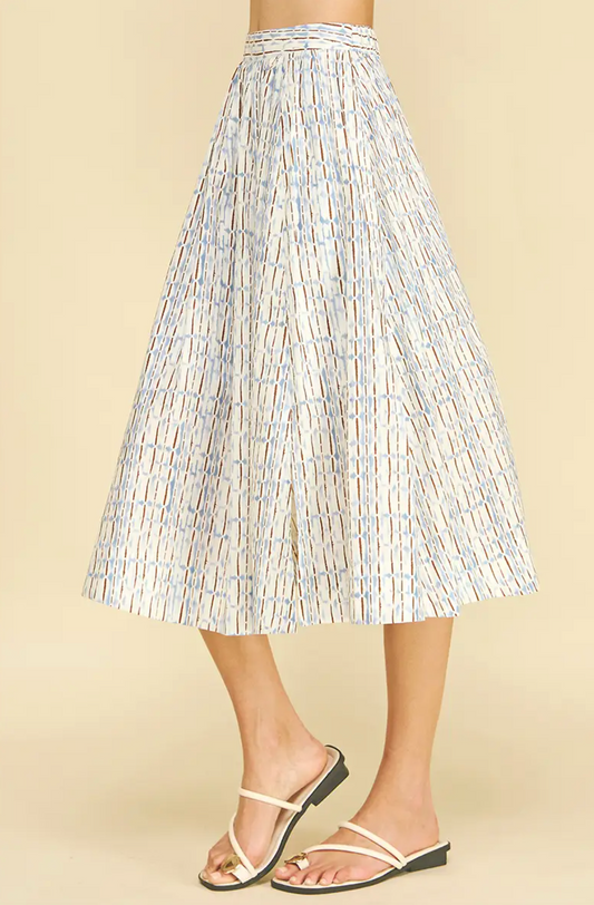 GEOMETRIC PRINT A-LINE MIDI SKIRT