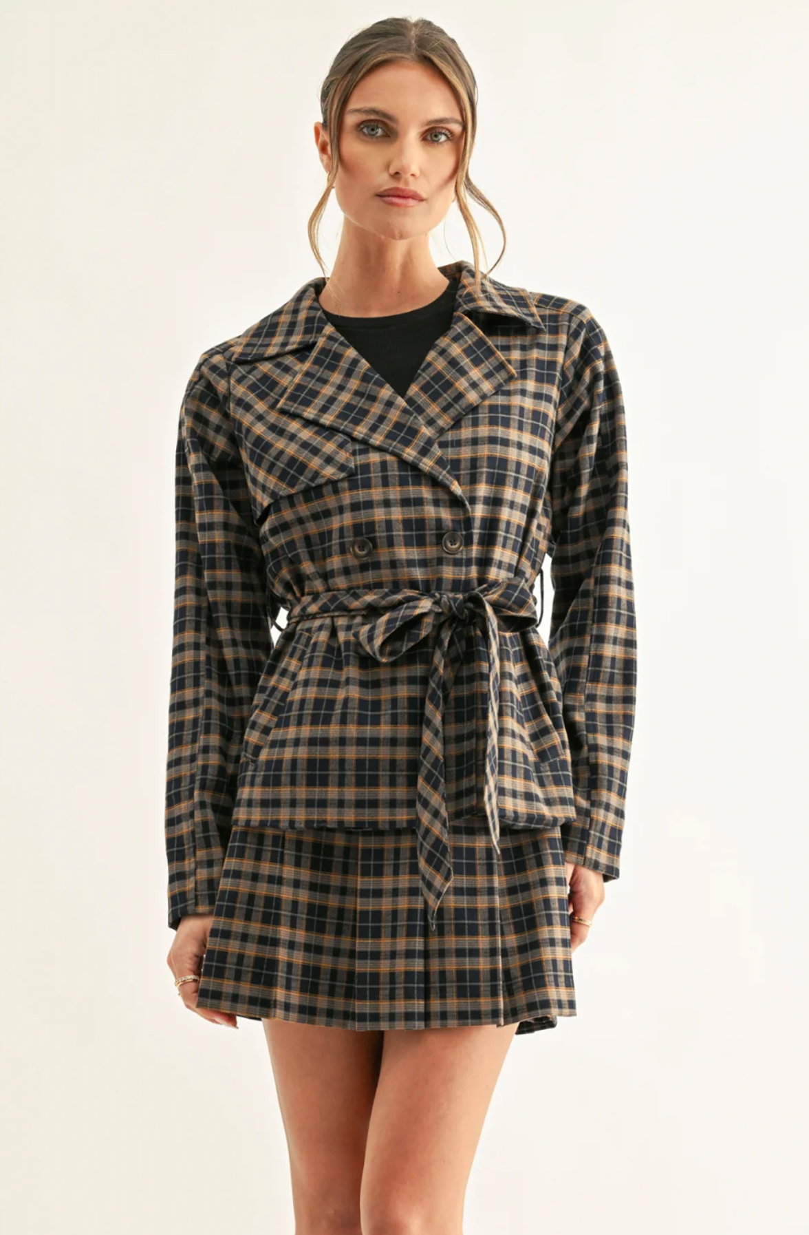 NORA DOUBLE BREASTED HALF TRENCH JACKET