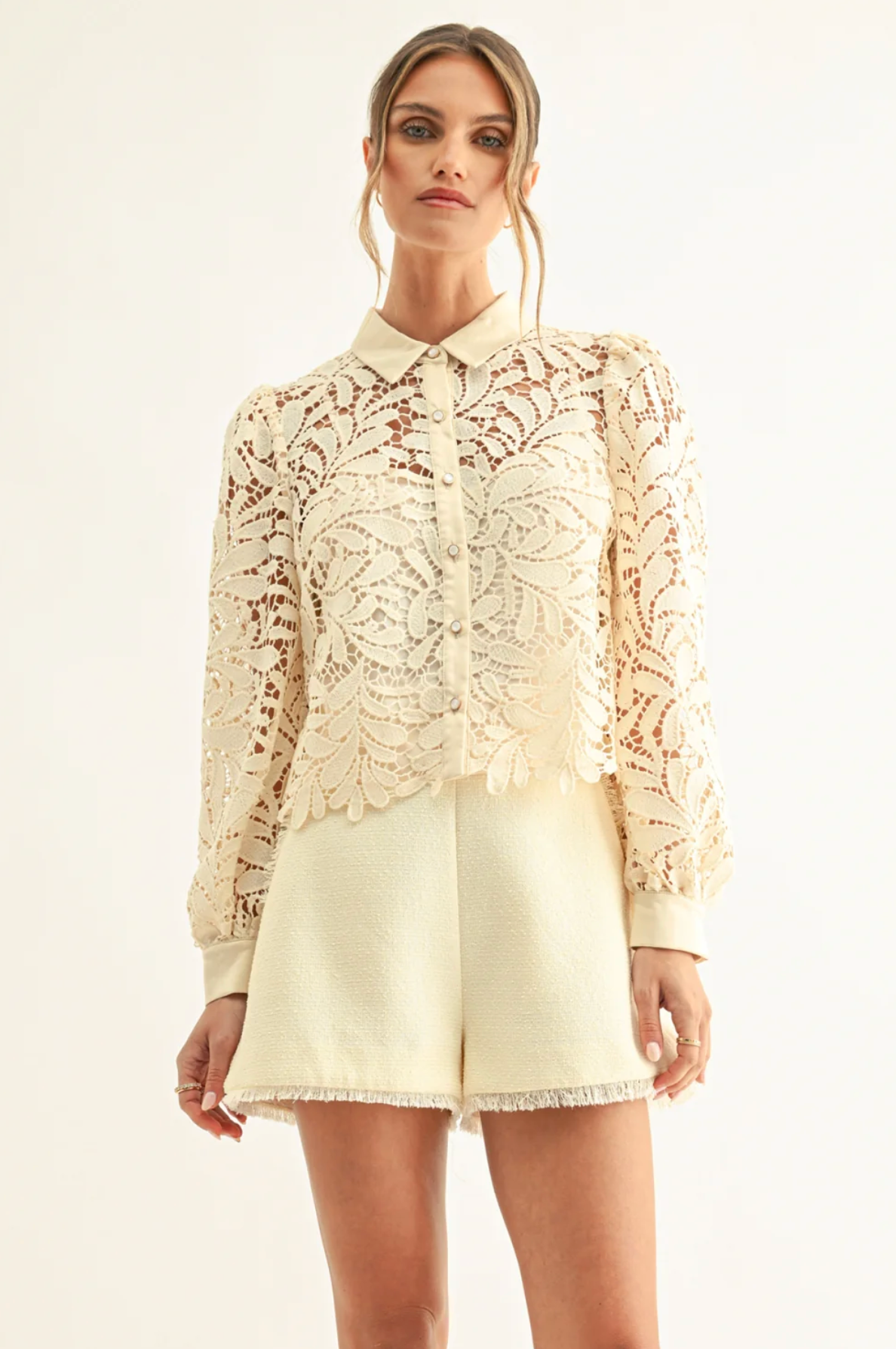 DIORA CONTRAST DETAIL LACE SHIRT