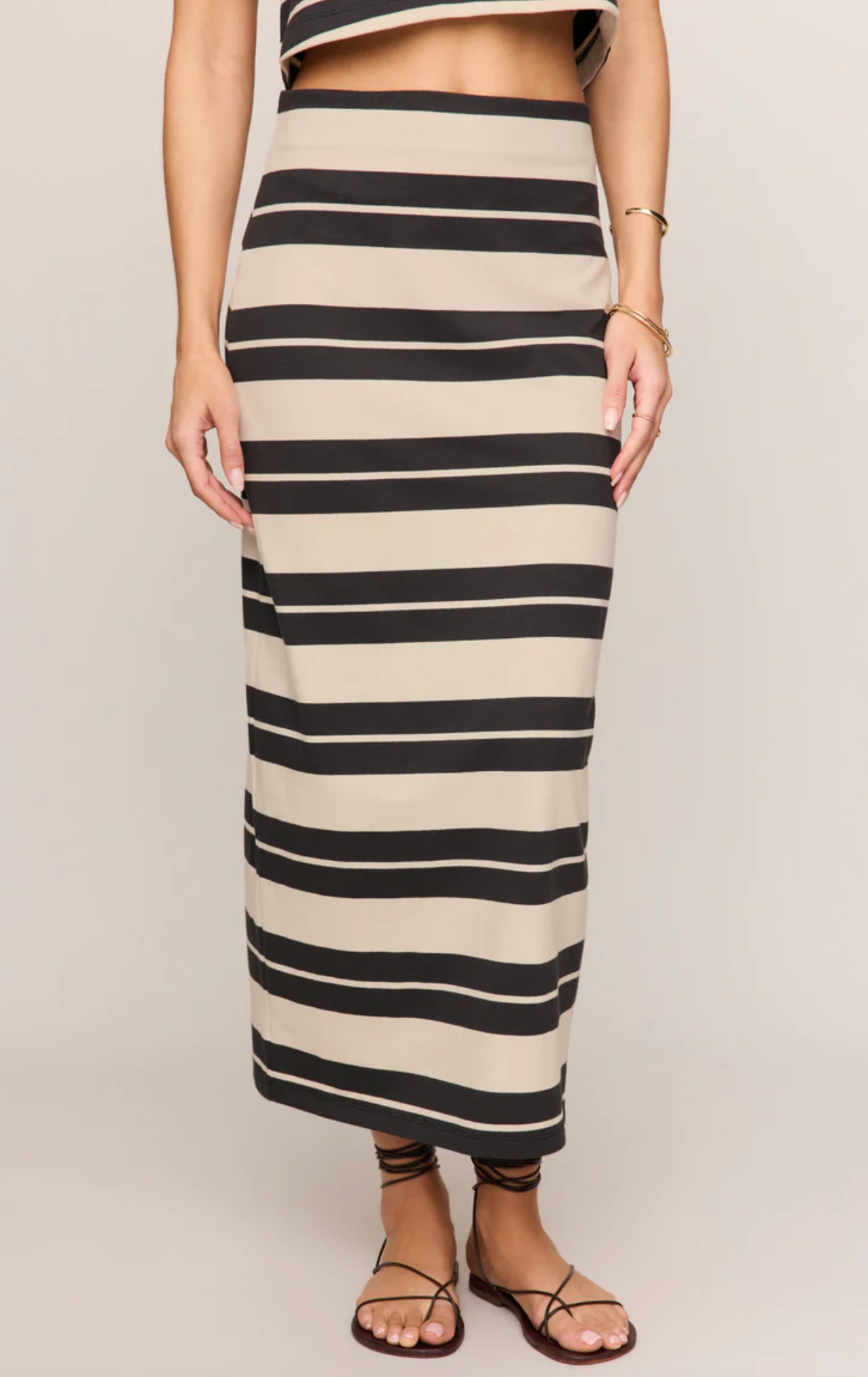 GAIL STRIPED MIDI SKIRT
