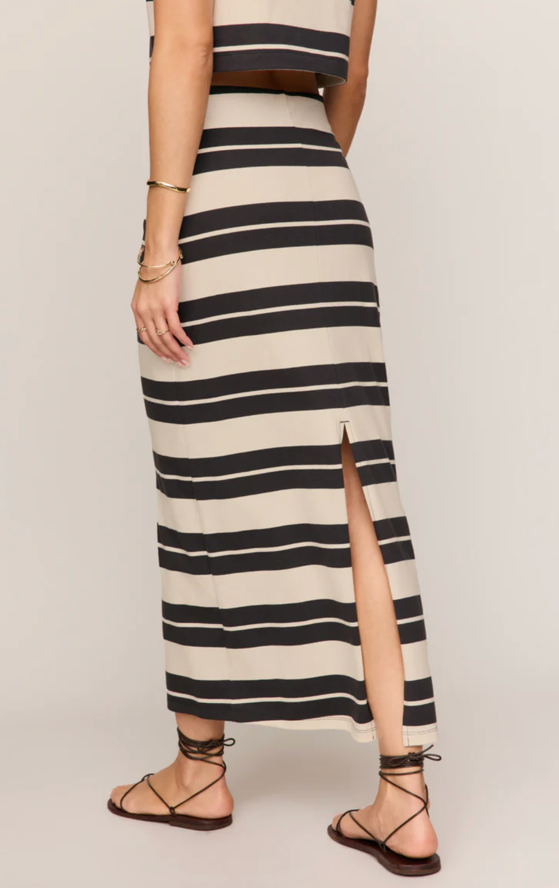 GAIL STRIPED MIDI SKIRT