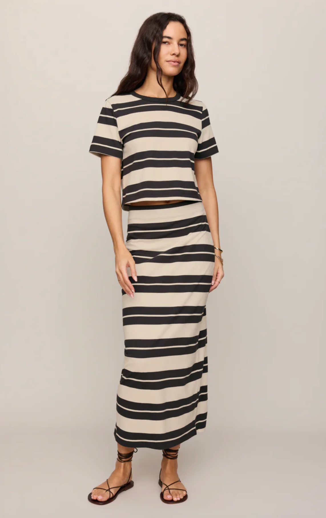 GAIL STRIPED MIDI SKIRT