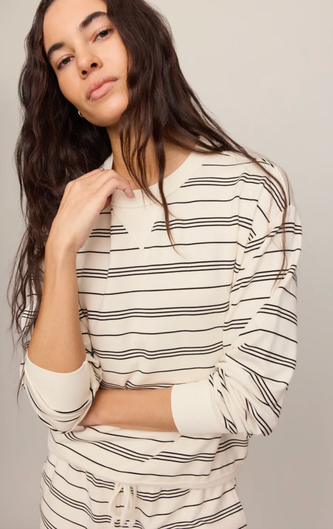 STAND OUT STRIPED FLEECE SWEATSHIRT