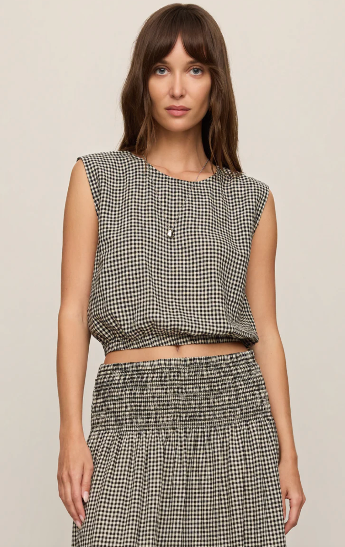 MERIT CROPPED GINGHAM LINEN TOP