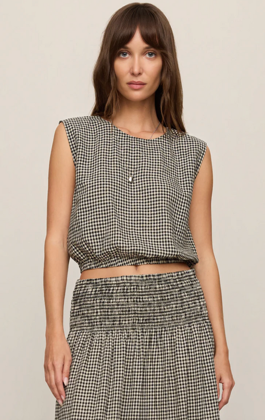 MERIT CROPPED GINGHAM LINEN TOP