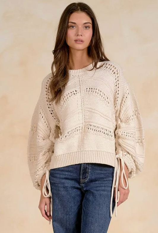 OPEN KNIT SWEATER WITH TIES