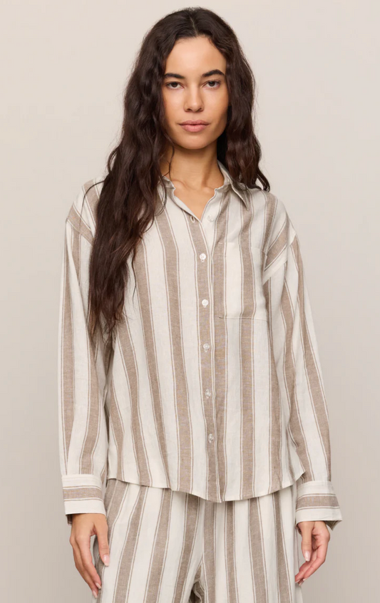 PERFECT STRIPED LINEN BUTTON UP