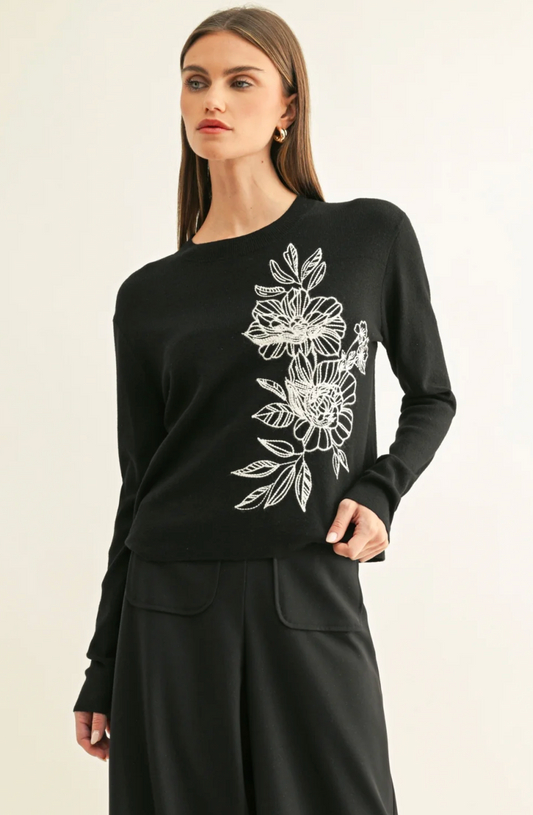 ITZEL FLORAL EMBROIDERY KNIT TOP