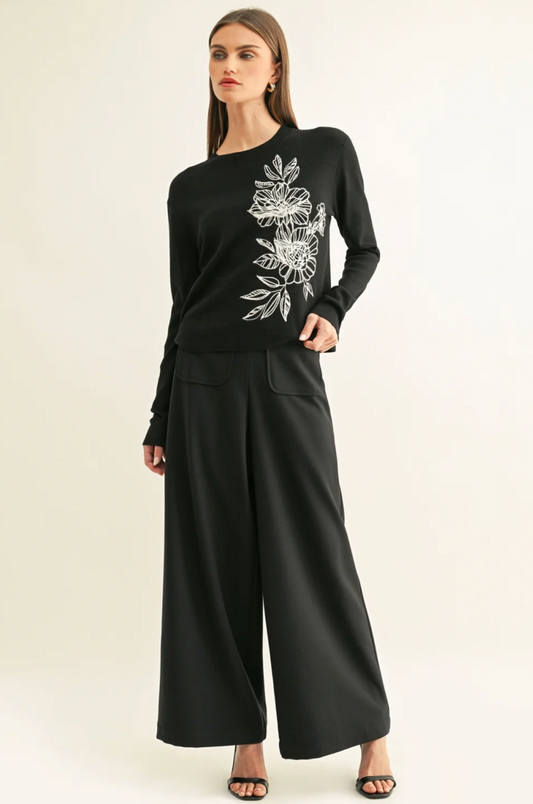 ITZEL FLORAL EMBROIDERY KNIT TOP