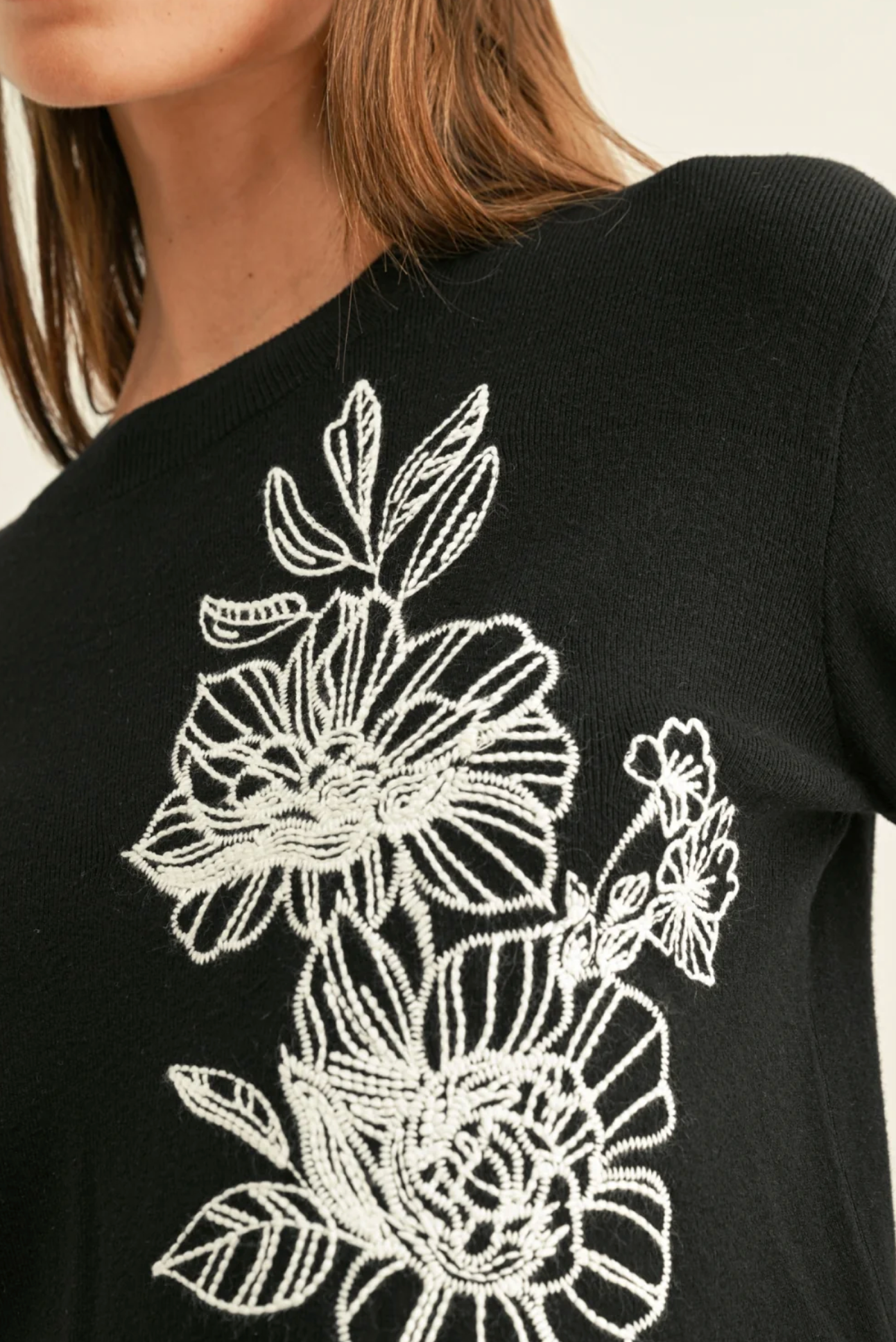 ITZEL FLORAL EMBROIDERY KNIT TOP