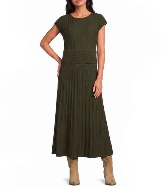 RIBBED CAP SLEEVE A-LINE DRESS