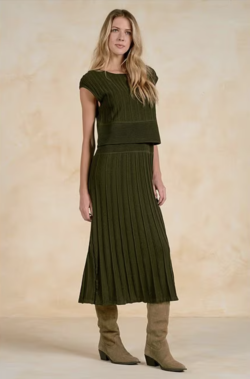 RIBBED CAP SLEEVE A-LINE DRESS