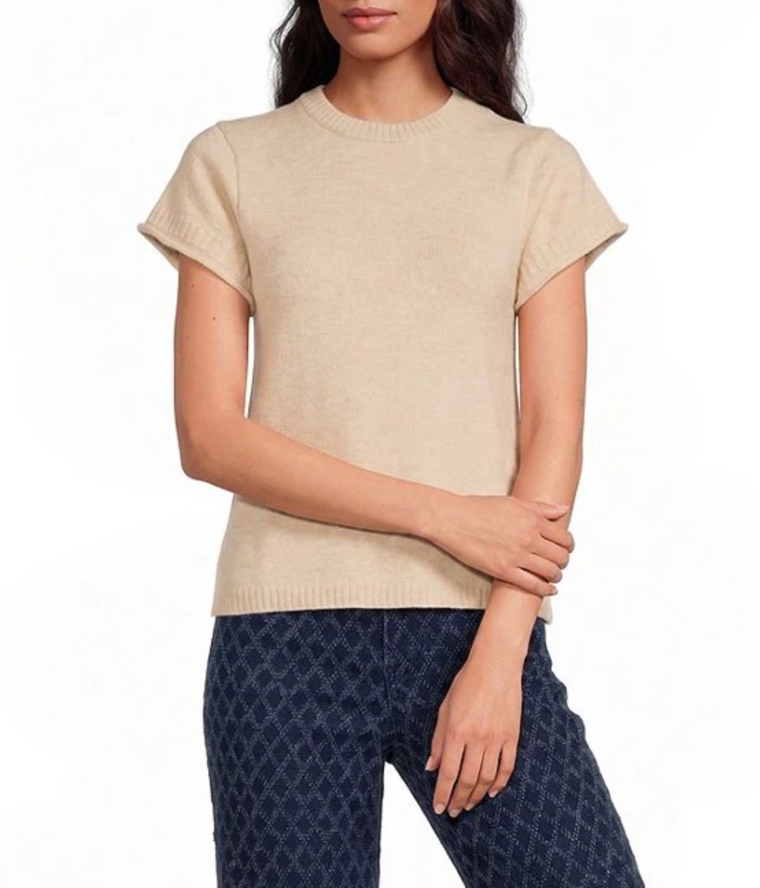 CREWNECK SHORT SLEEVE SWEATER TOP