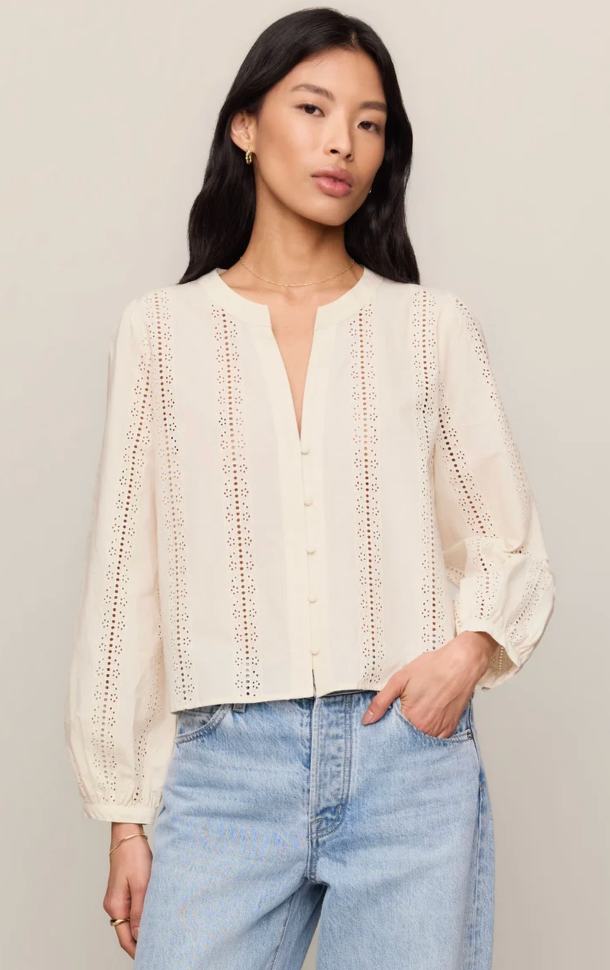 LOUELLA EMBROIDERED BUTTON UP TOP