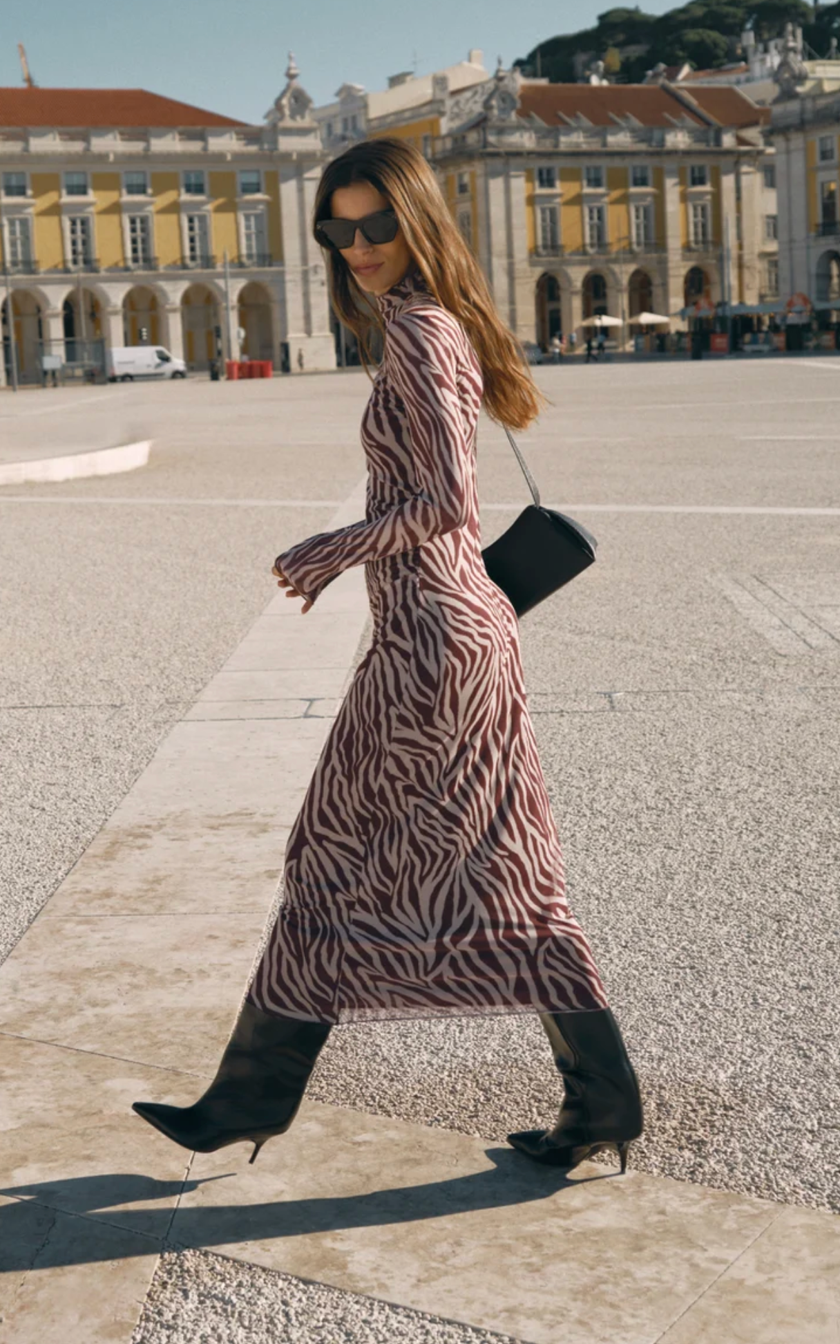 SEVILLA ZEBRA MESH MIDI DRESS