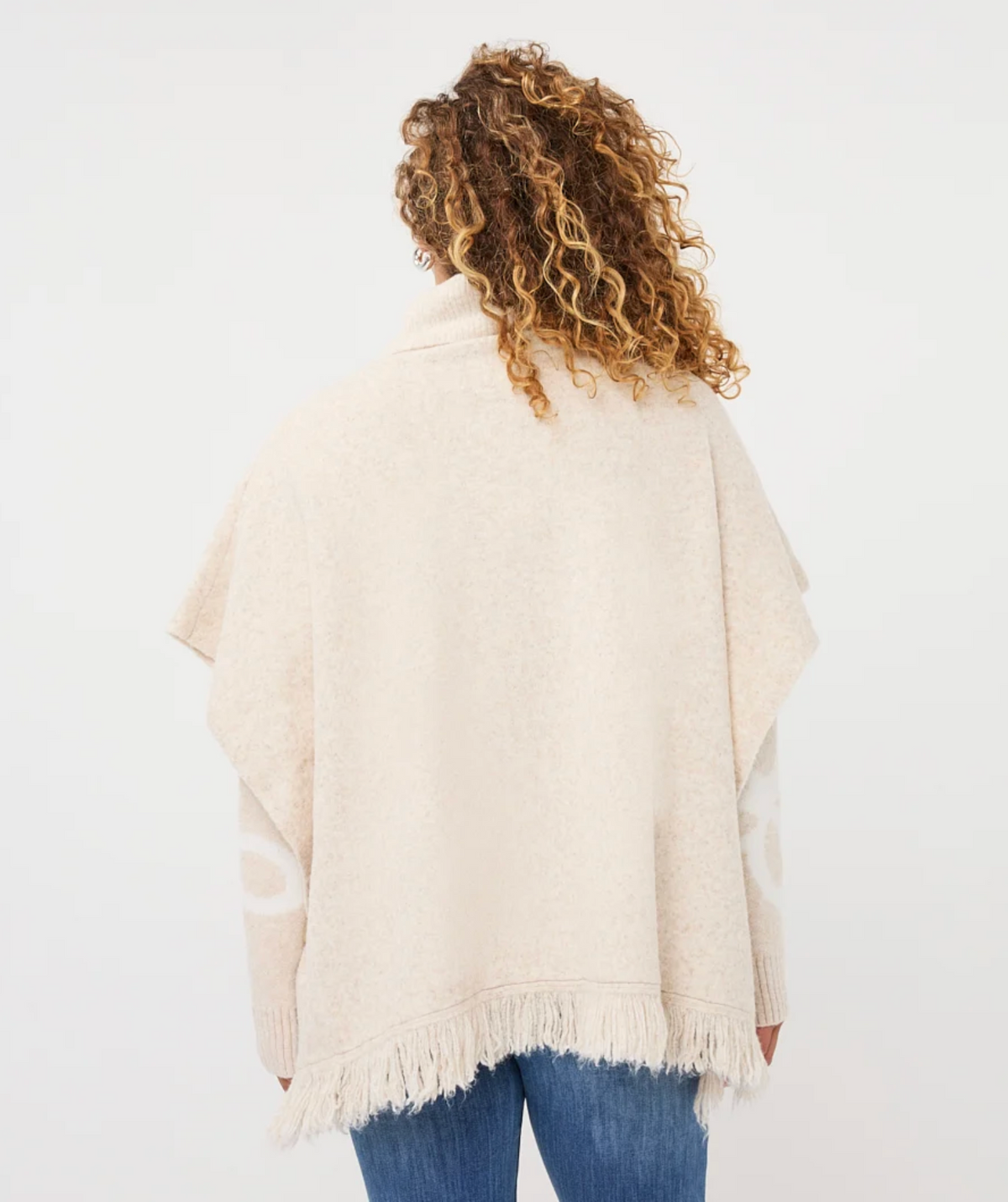 COLLARED PONCHO WITH FRINGE
