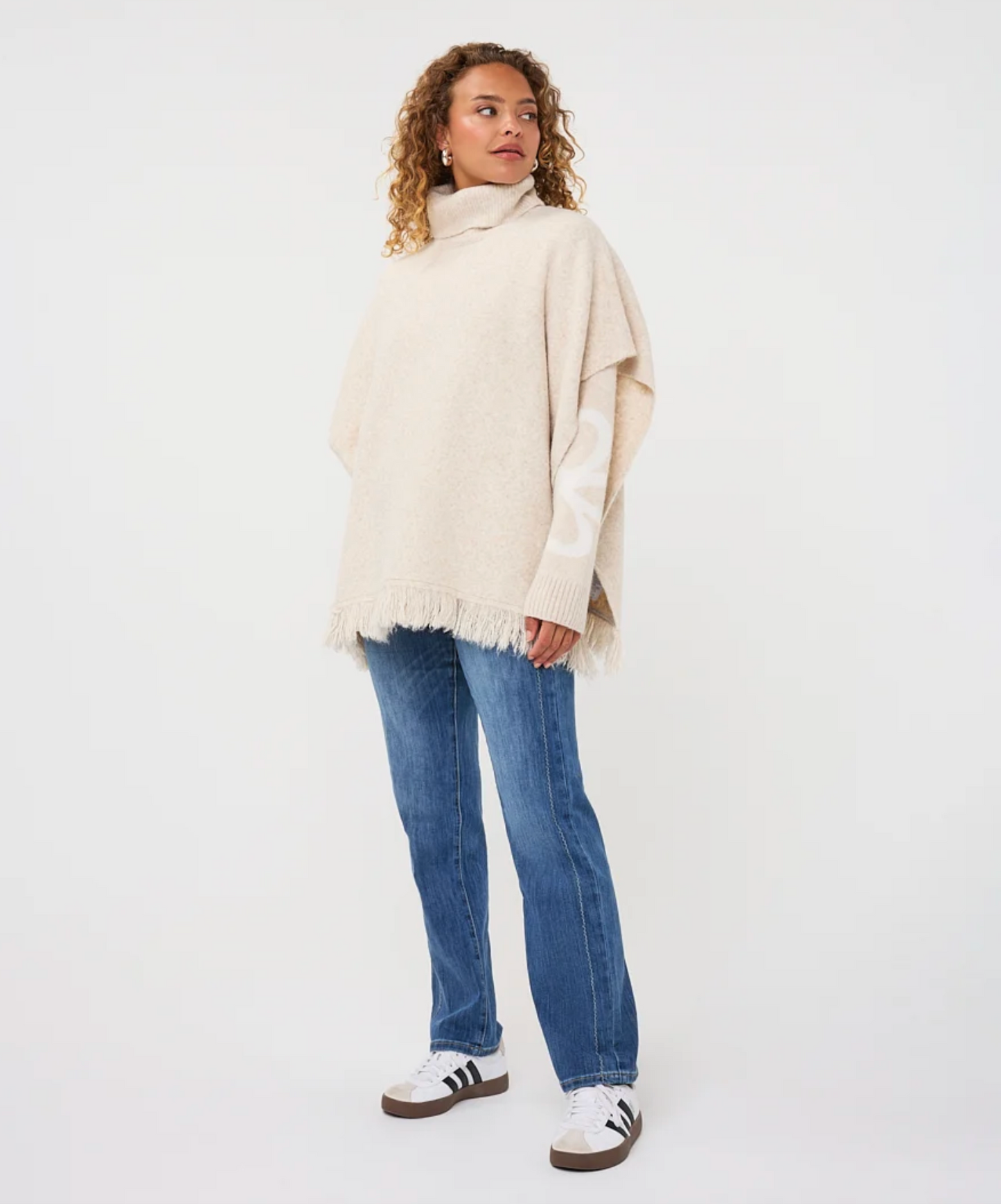 COLLARED PONCHO WITH FRINGE
