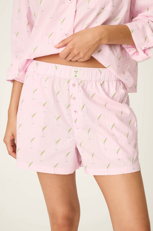 AFTERPARTY POPLIN STRIPE + MARTINI PRINT PJ SHORT