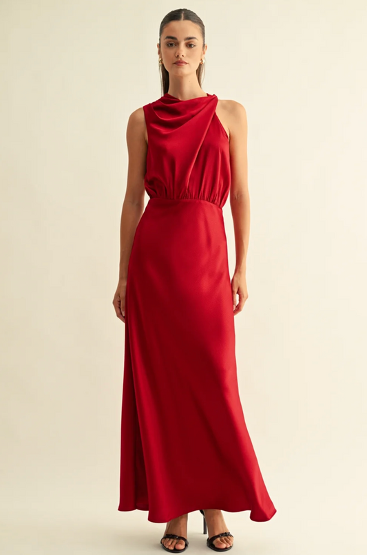 KATE COWL DRAPE ASSYMMETRICAL MAXI DRESS