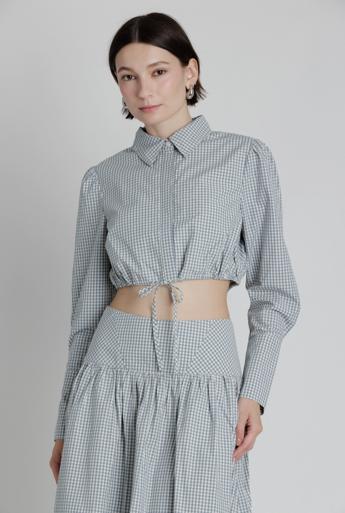 GINGHAM CROPPED SHIRT WITH TIES