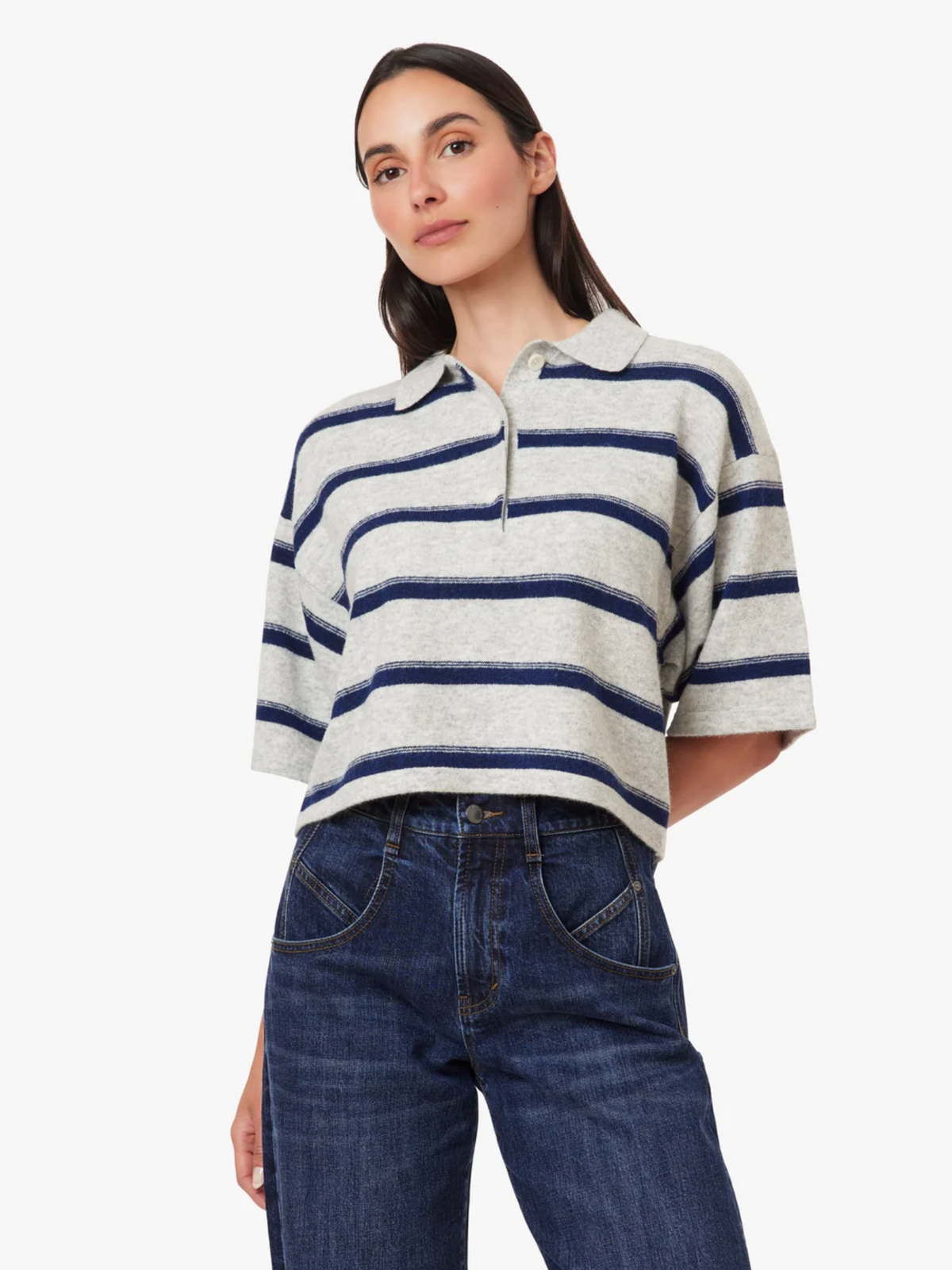 STRIPED RUGBY POLO SWEATER