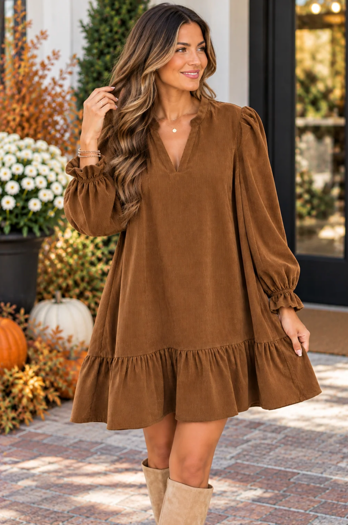 COLLAR FLOUNCED DRESS