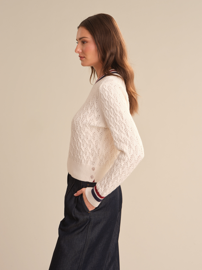 MAX BUTTON HEM CABLE V-NECK