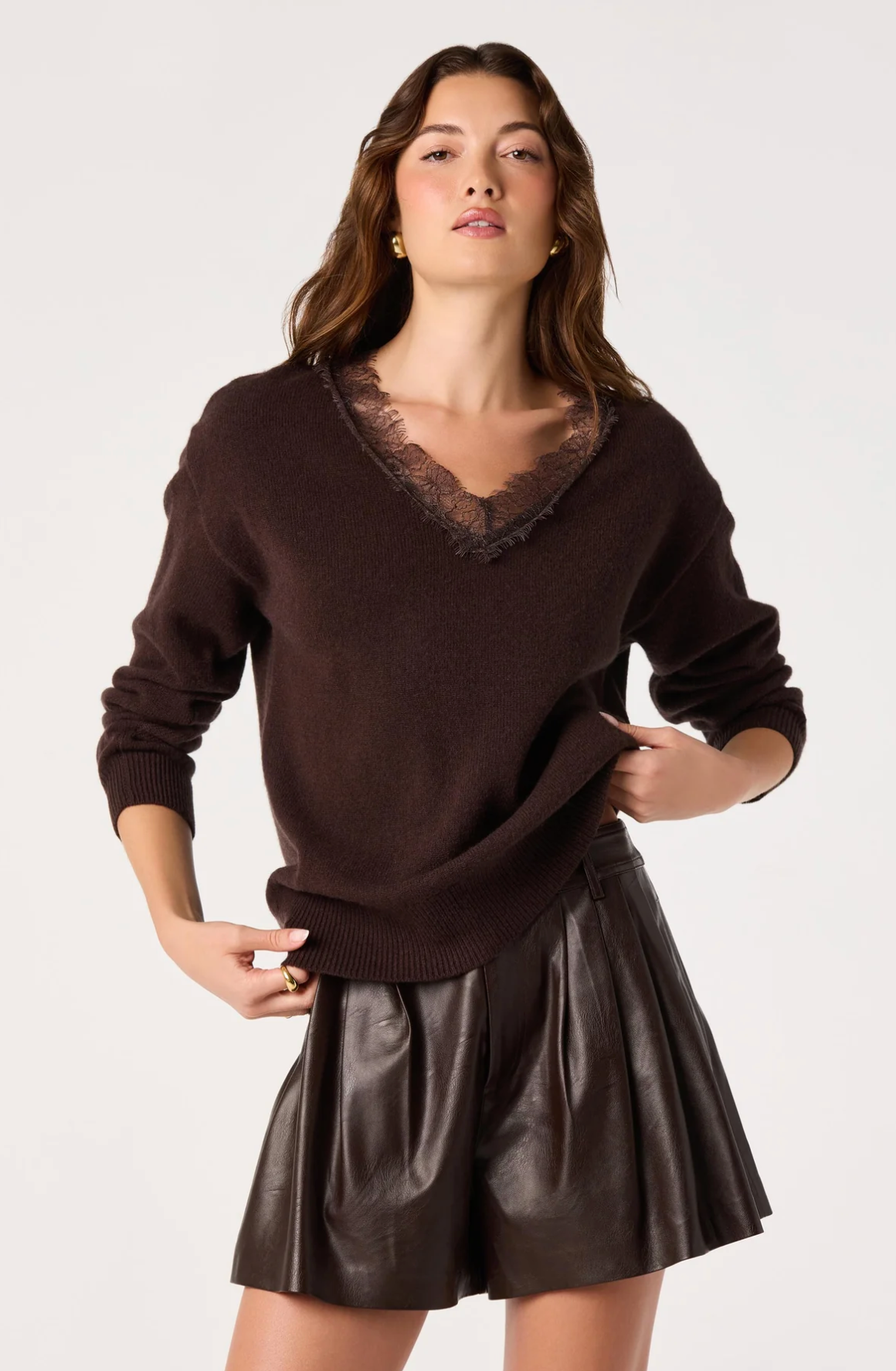 JADYN LACE-TRIM V-NECK SWEATER