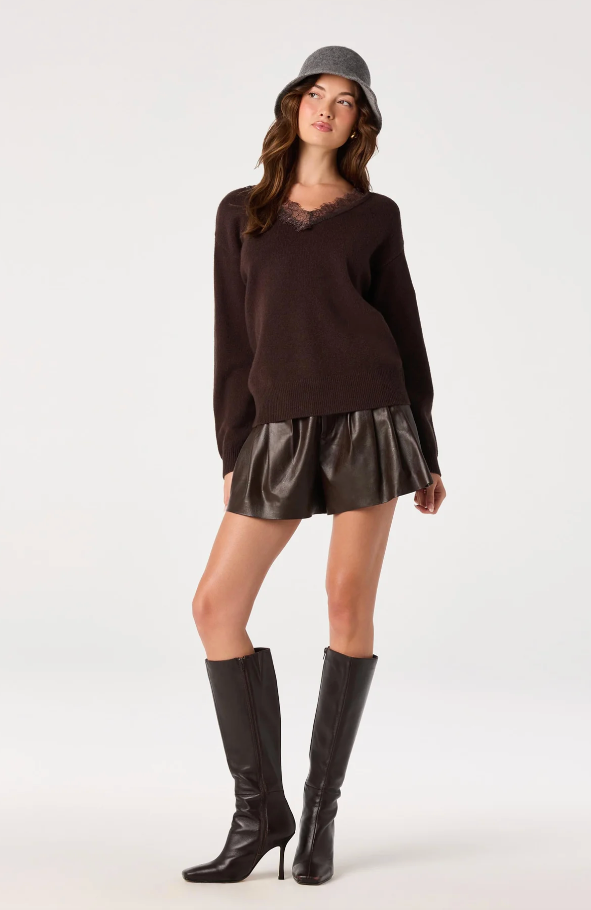 JADYN LACE-TRIM V-NECK SWEATER