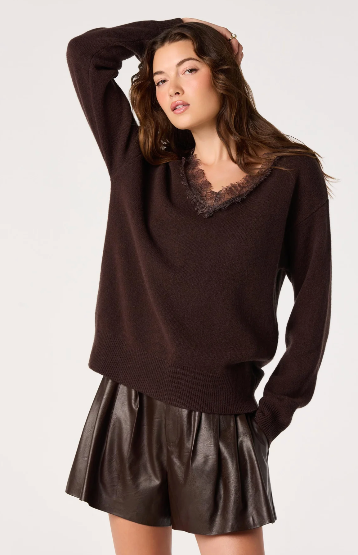 JADYN LACE-TRIM V-NECK SWEATER