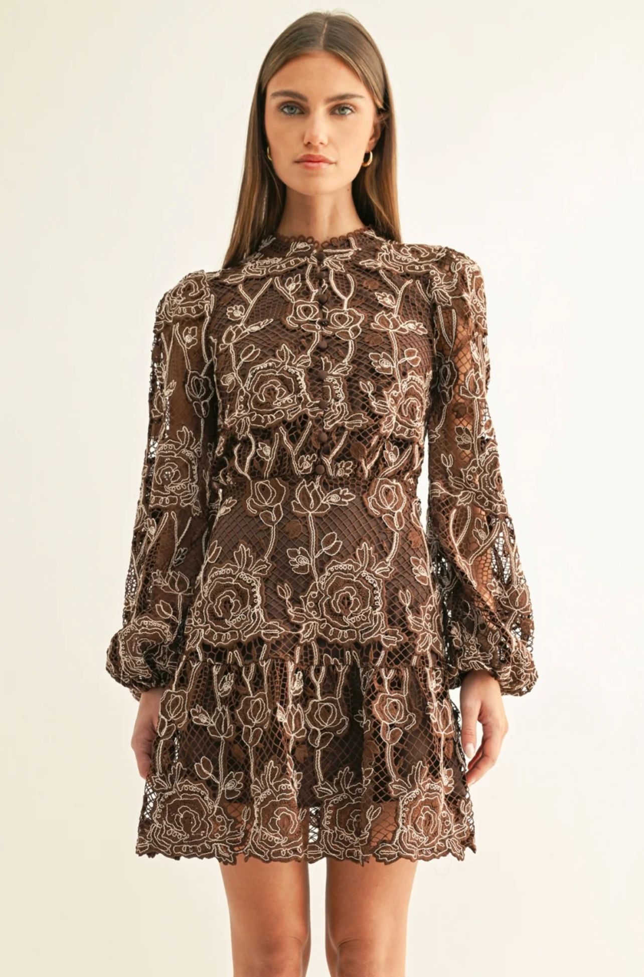MAKAI LONG SLEEVE LACE MINI DRESS
