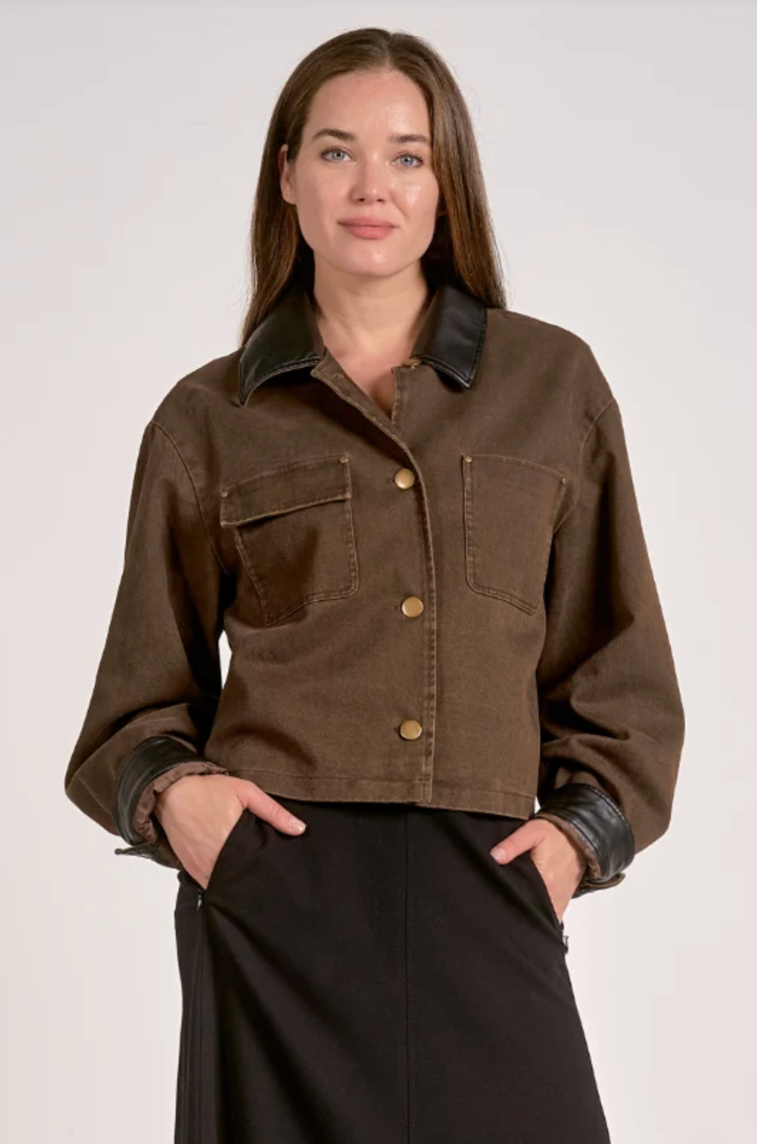 JACKET WITH LEATHER TRIM