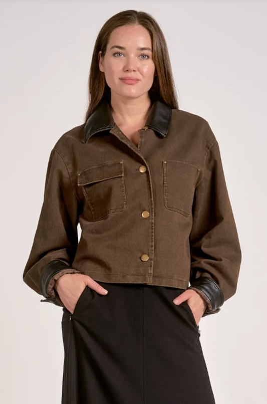 JACKET WITH LEATHER TRIM