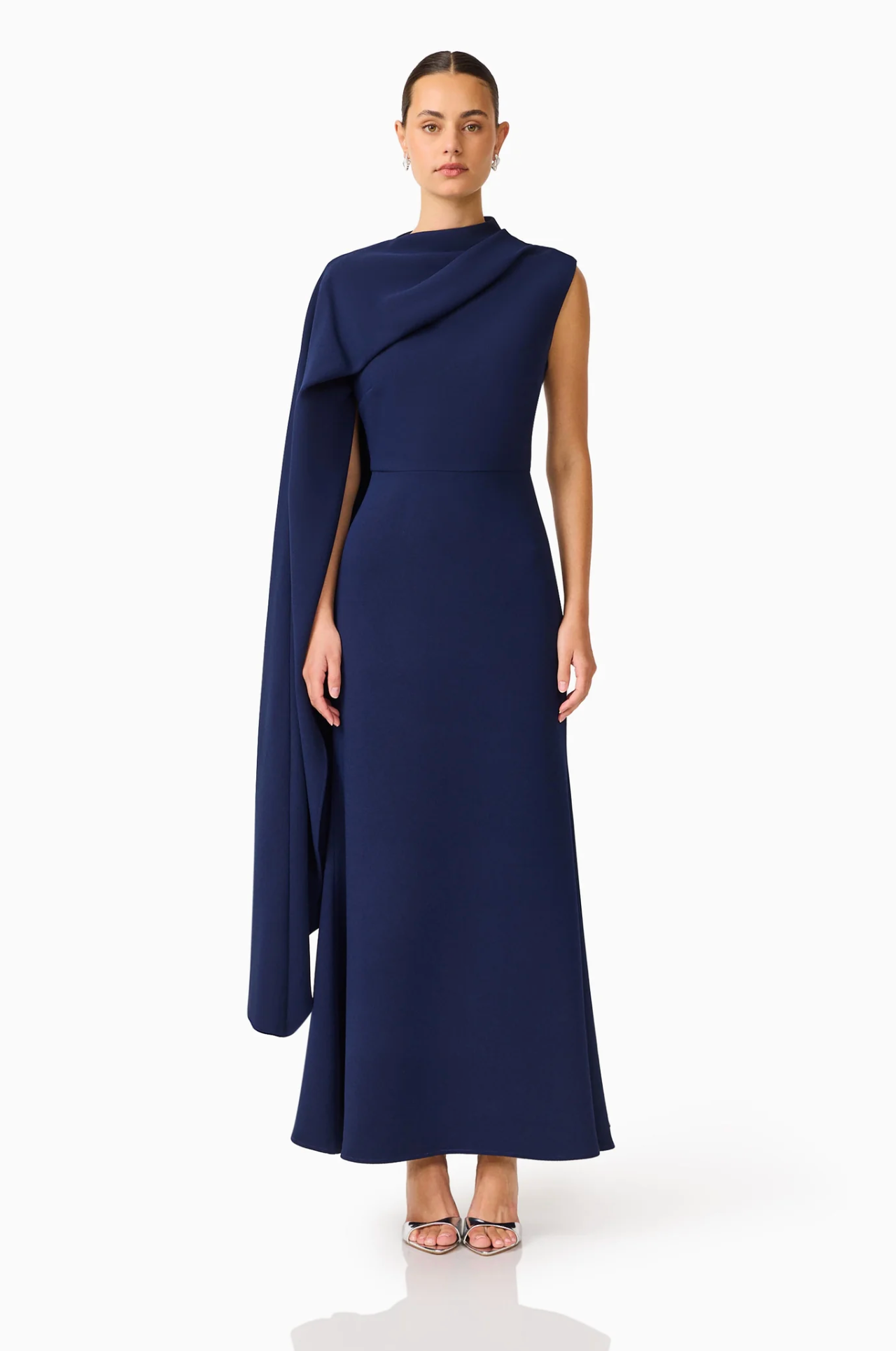 LEONARA ASYMMETRIC CAPE MAXI DRESS