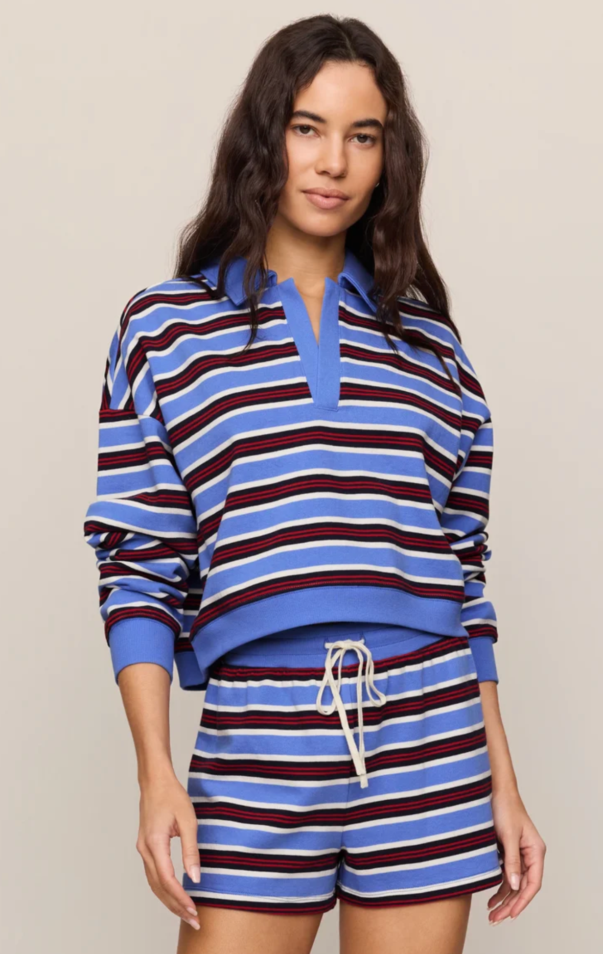 LOW KEY STRIPE FLEECE HENLEY