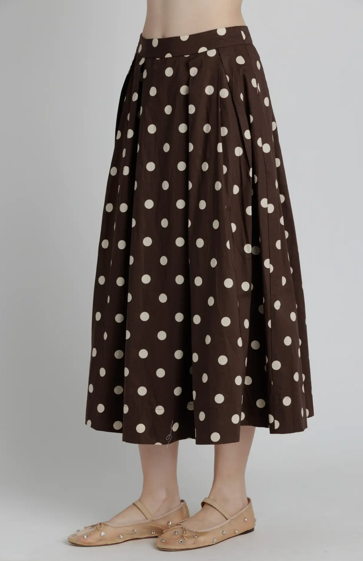 POLKA DOT PLEATED MIDI SKIRT