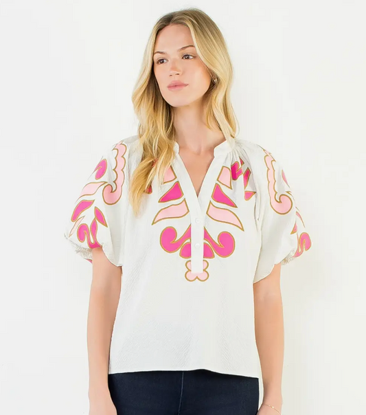 TEXTURED EMBROIDERY BUTTON TOP