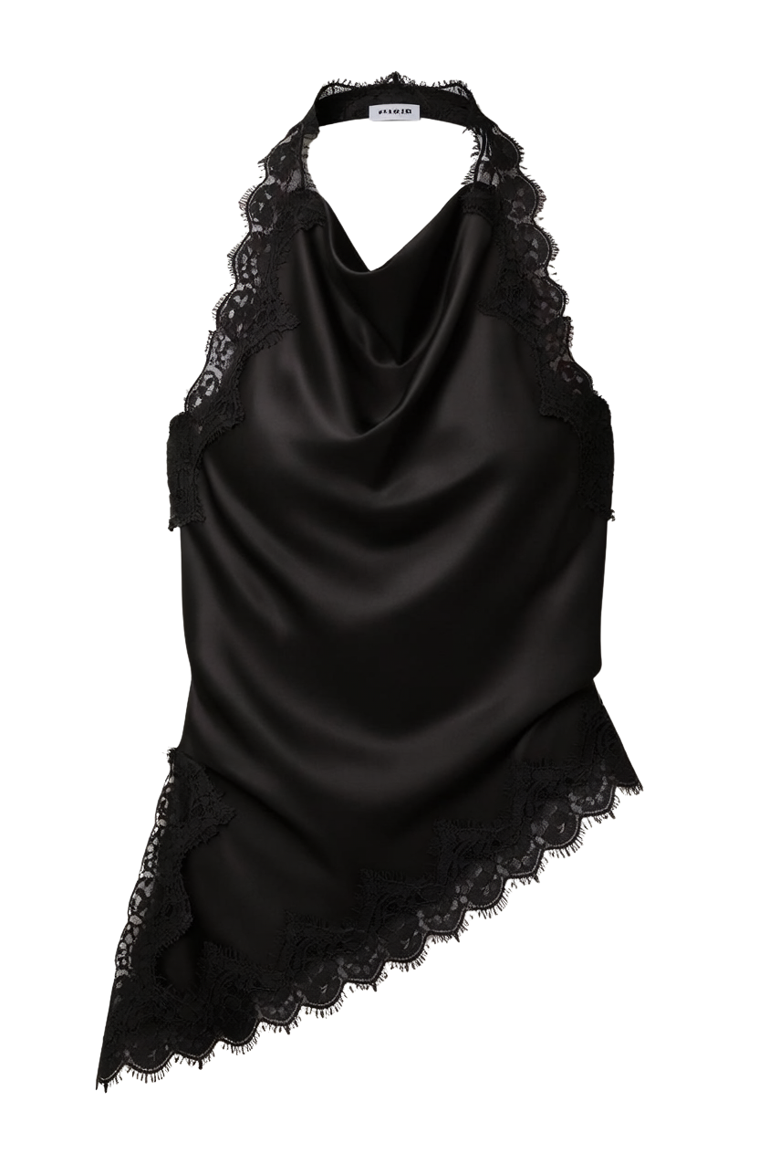 AMIRA SATIN LACE TRIM HALTER TOP