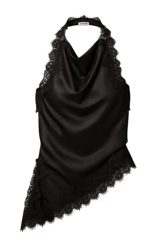 AMIRA SATIN LACE TRIM HALTER TOP